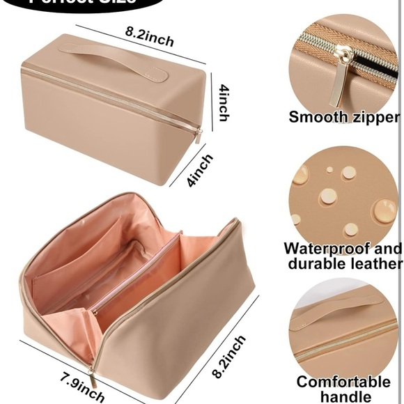 Large Capacity Travel Cosmetic Bag - Makeup Bag,Portable Leather Waterproof - Picture 4 of 4